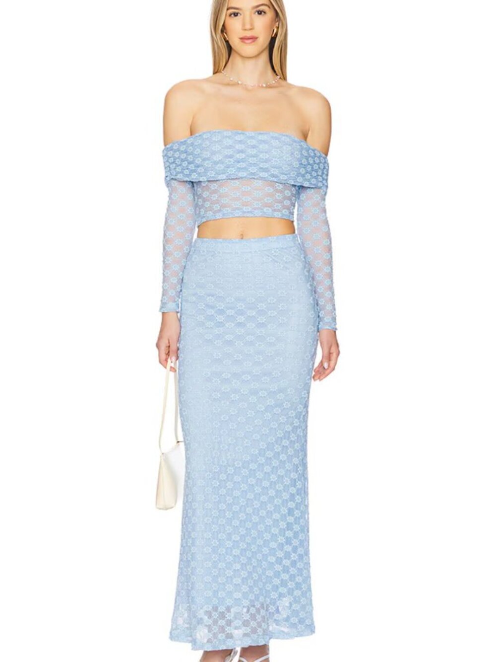 NWT Bardot skirt set Blue Floral Lace Off-Shoulder